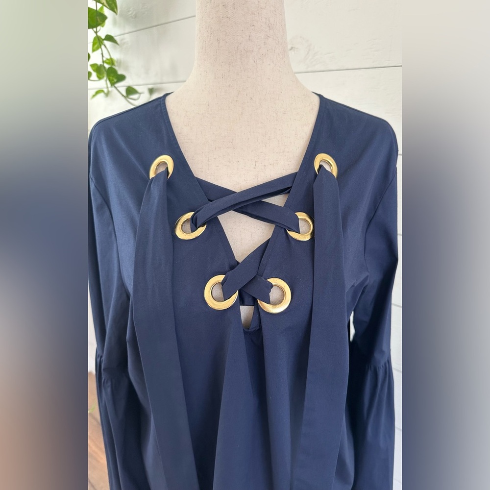 NWT! MICHAEL KORS TRUE NAVY BLOUSE. SIZE LARGE - Picture 5 of 9